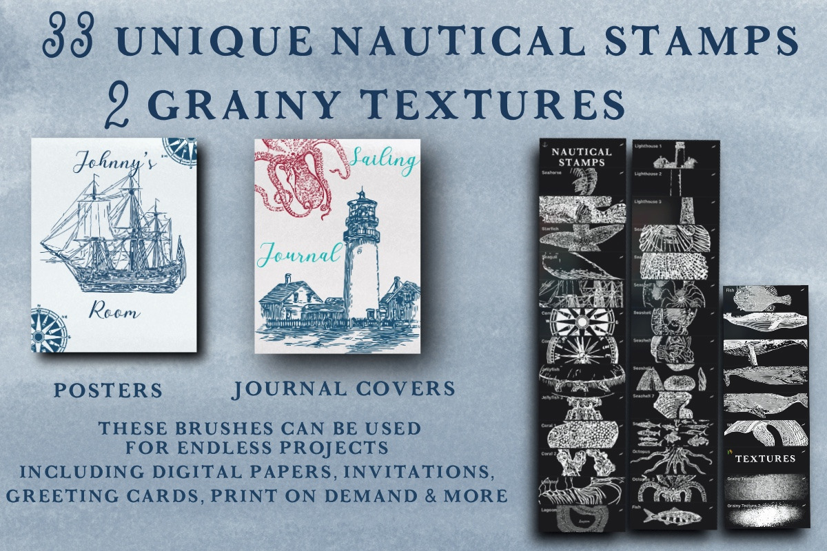 35 Procreate Nautical Stamp Brushes, a Brush Add-On by Luna Y Mar (Photo 2 of 5)