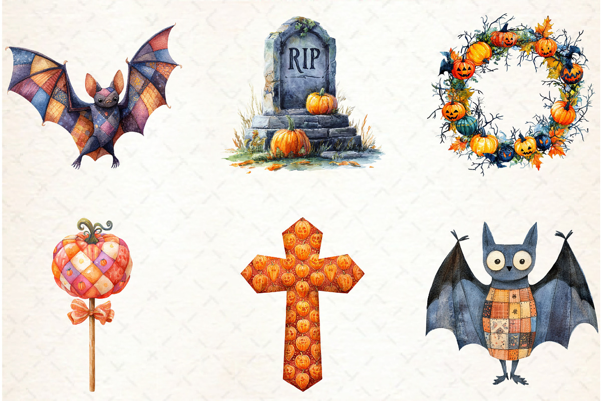 Halloween Patchwork Clipart PNG, an Illustration by Libby Wishes (Photo 2 of 7)