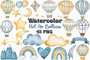 Watercolor Hot Air Balloon Clipart, a Transportation Illustration by CropUp Creative