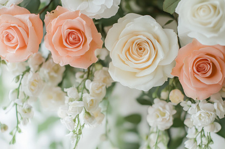 Beautiful arrangement of peach and w, a Photo by Tanuart