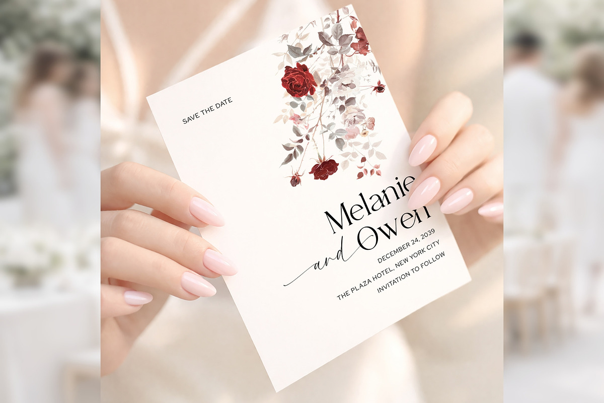 Burgundy Rose Save the Date CV bd013, an Invitation Template by TyphoonStudio (Photo 3 of 10)