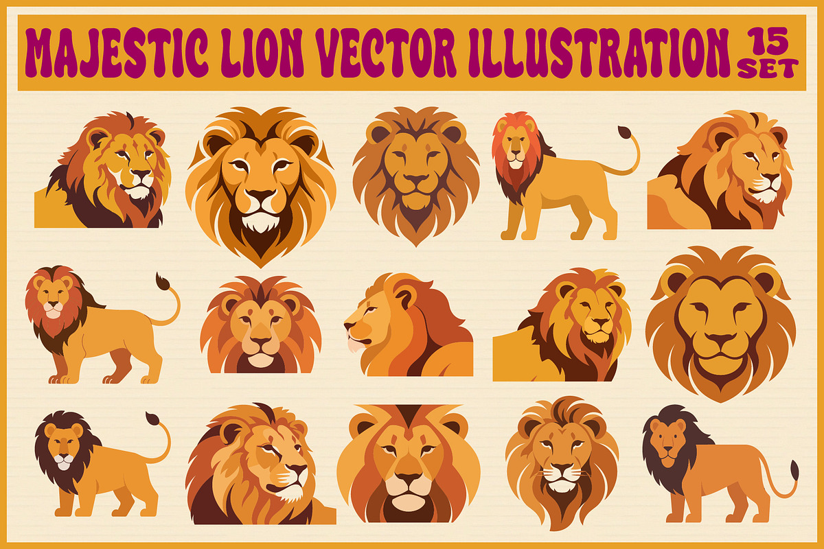 Majestic Lion Vector Illustration, an Object Graphic by yasushie (Photo 16 of 16)