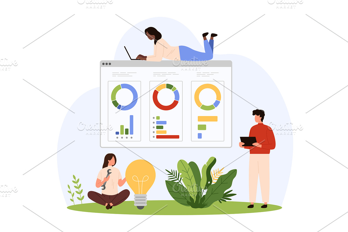 Statistics marketing data & pie, a Person Illustration by Flashvector