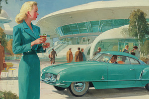 Woman with drink by vintage car, a Photo by Beautiful things