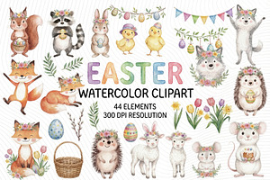 Easter Animals Watercolor Clipart