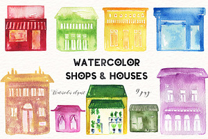 Shops & Houses.watercolor Clipart