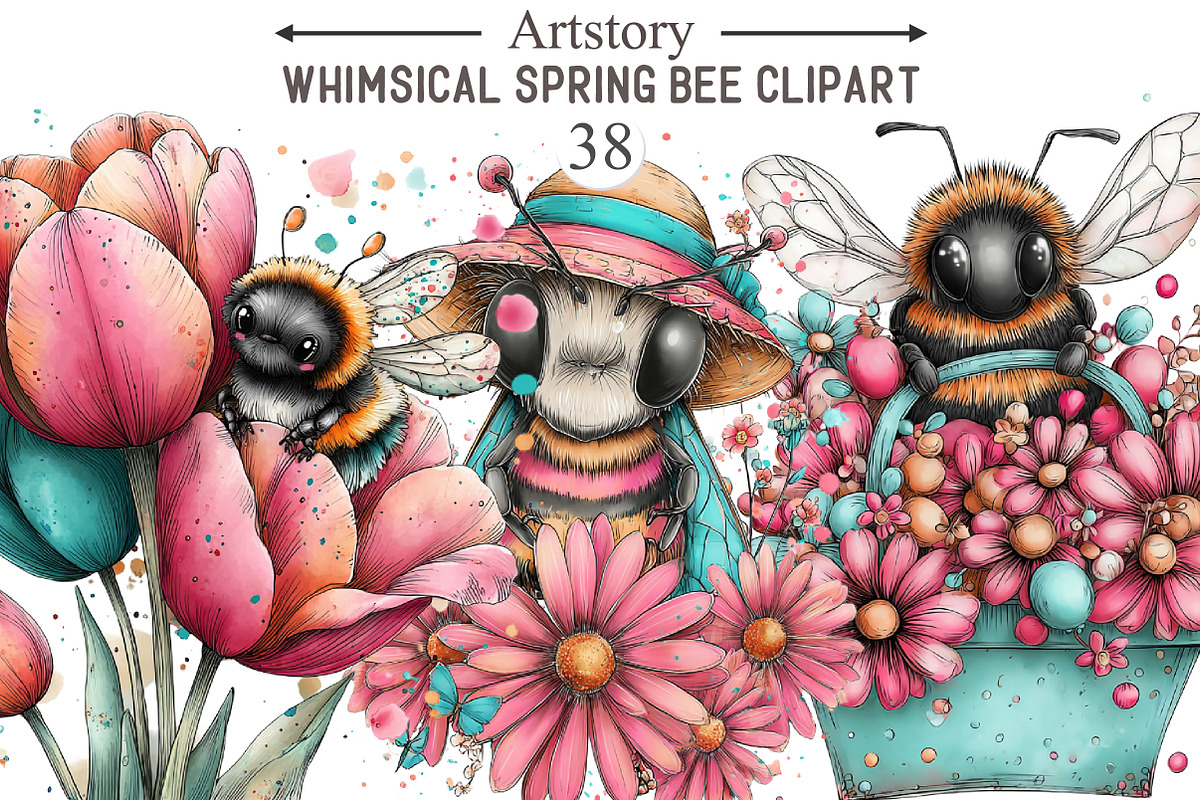 Whimsical Spring Bee Clipart PNG, an Illustration by designcity5 (Photo 1 of 5)