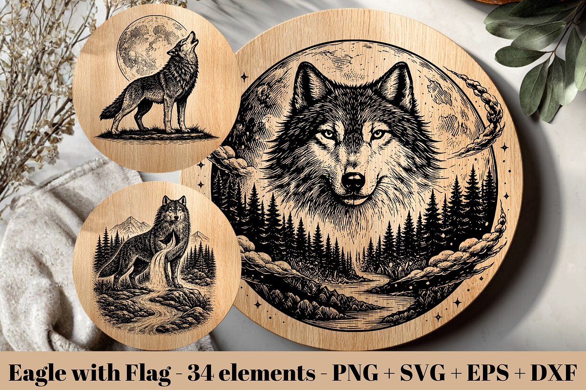 Wolf Wildlife Engraving Graphics, an Animal Illustration by DENIDigitalArtSudio (Photo 12 of 12)