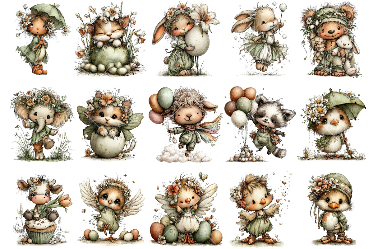 Whimsical Easter Clipart Bundle, an Illustration by OK Design (Photo 3 of 6)
