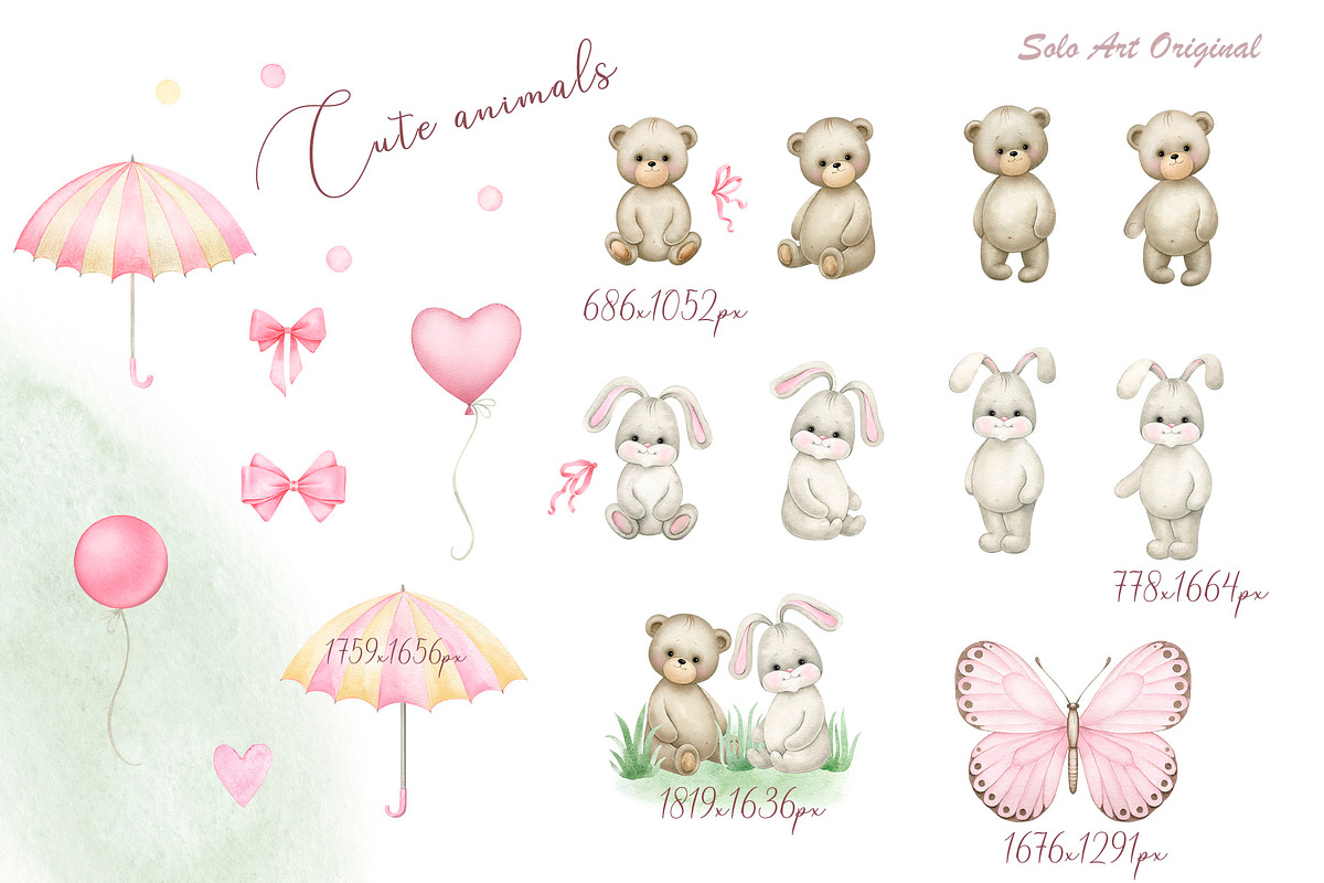 Teddy bear Baby girl Bunny Rainbow, an Animal Illustration by Solo Art Original (Photo 2 of 8)