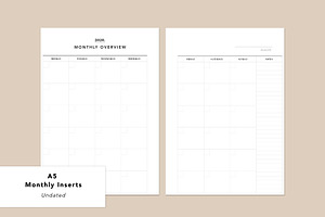 A5 Monthly Planner Insert Undated