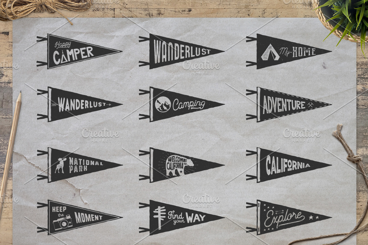 Vintage Camp Pennants Set | Part 2, an Illustration by JeksonGraphics (Photo 6 of 11)