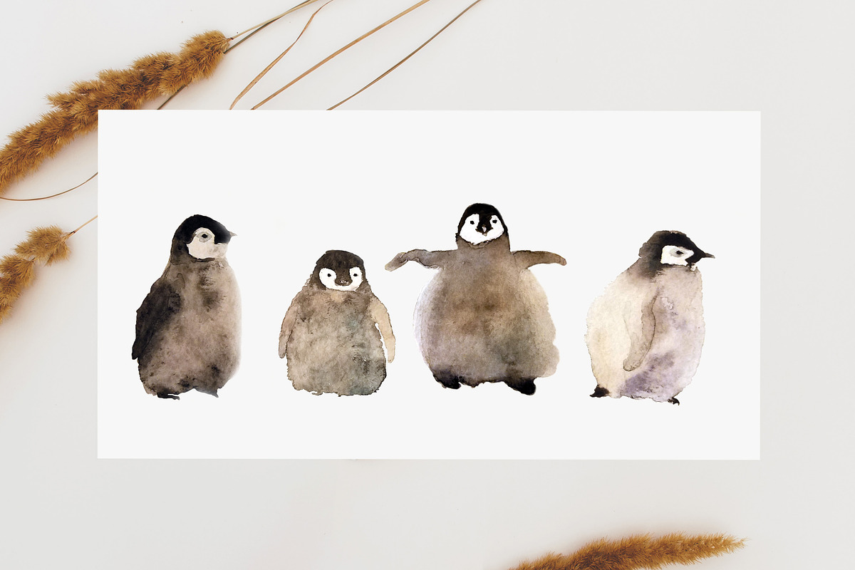 Cute penguins chicks watercolor set., an Animal Illustration by Bychovsky design (Photo 6 of 9)