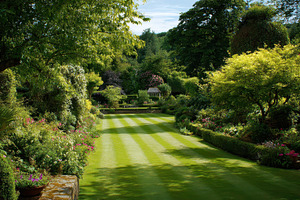 Garden with neatly trimmed grass, a Photo by Pavel_design