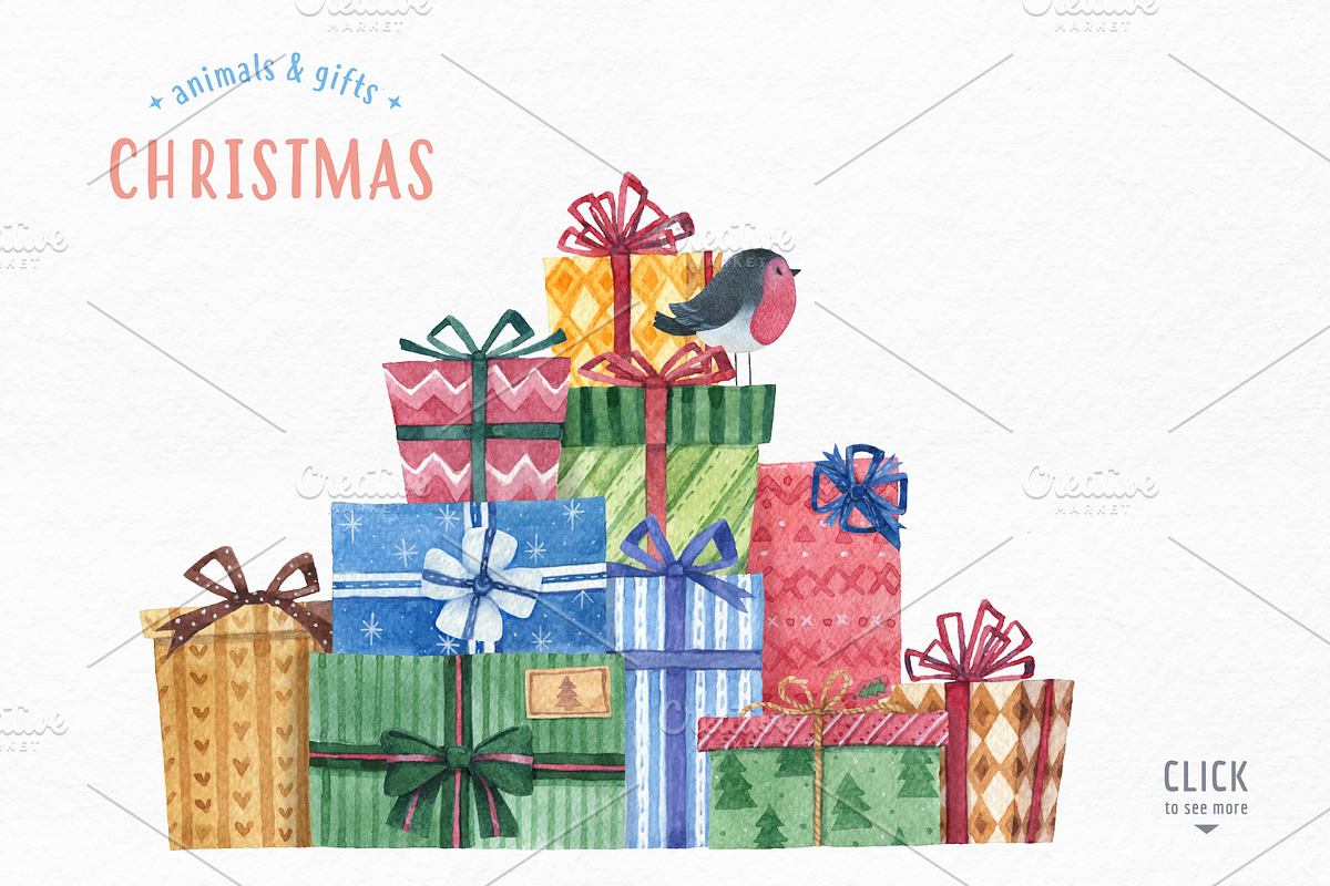 Christmas watercolor animals & gifts, a Graphic by TotallypicRF (Photo 4 of 4)
