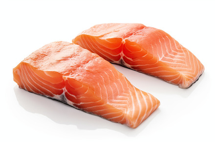 Fresh salmon fillet on white background, a Food & Drink Photo by AlyaAnd