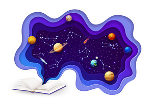 Space paper cut with opened book, an Education Illustration by Vector Tradition