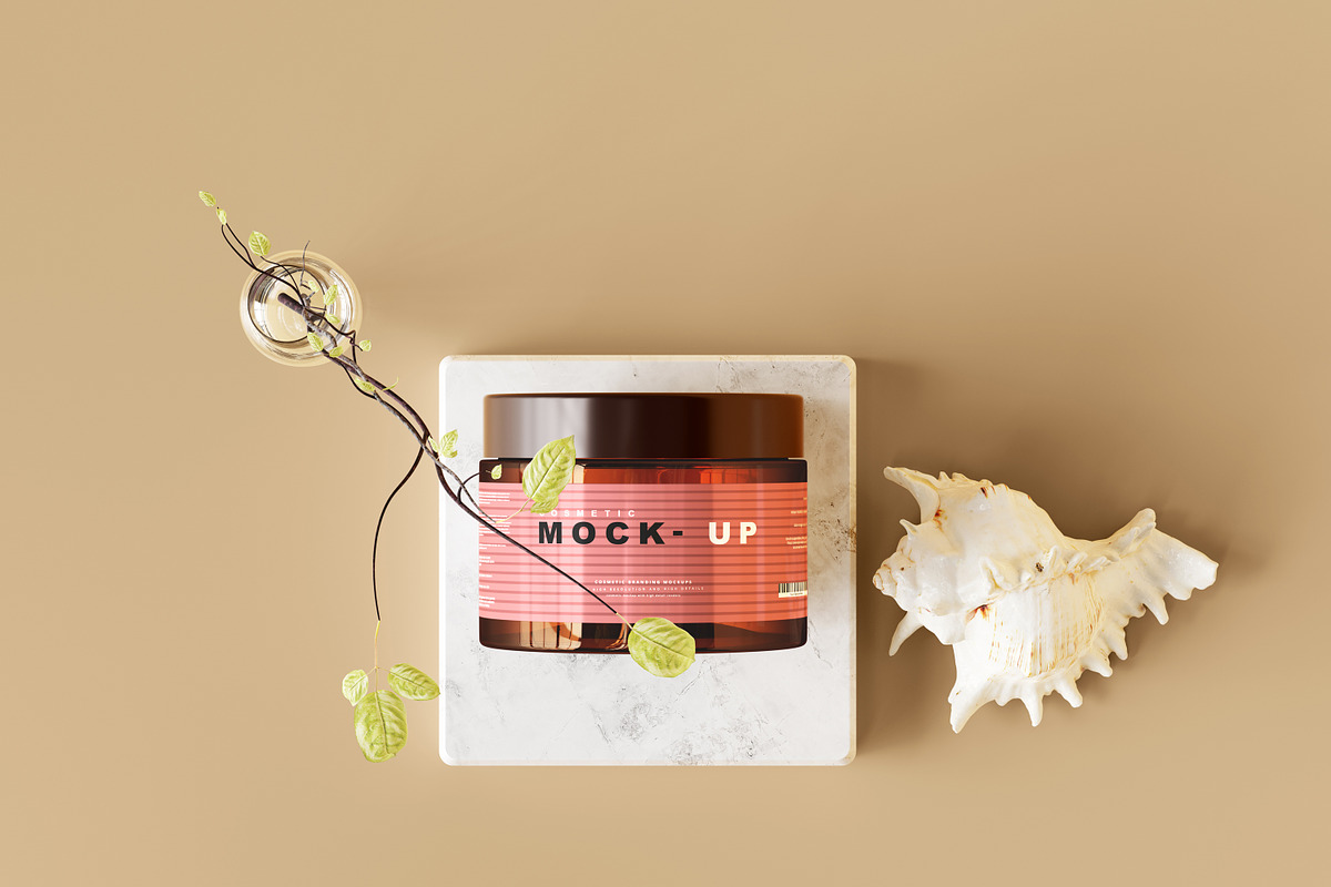 Amber Glass Cosmetic Jar Mockups, a Cups & Container Mockup by pmvch (Photo 11 of 26)