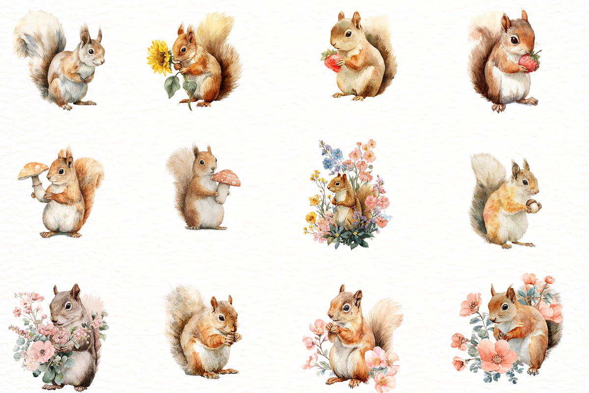 Watercolor Spring Squirrel Clipart, an Illustration by Designworld (Photo 3 of 6)