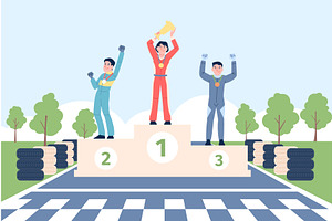 Winners of car racing on the podium, a Sport Illustration by LadadikArt