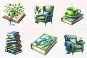 Book Lover Watercolor Clipart Collec, an Illustration by CreationArt (Thumbnail 3 of 7)
