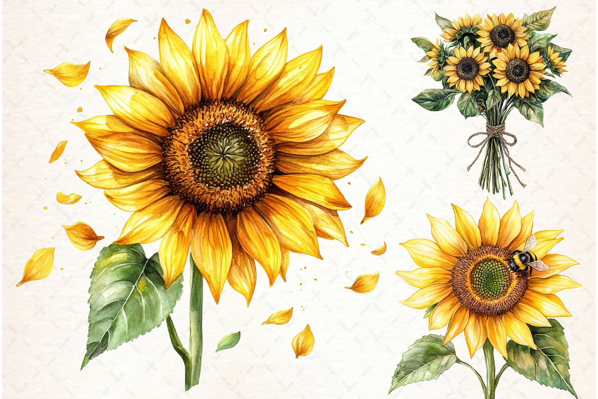 Watercolor Sunflowers Clipart, an Illustration by Libby Wishes (Photo 6 of 7)