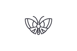 Butterfly Vector Line Icon, Sign, Illustration On Background, Editable Strokes