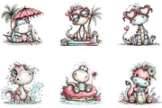 Cute Watercolor Beach Dino, a Seasonal Illustration by CreationArt (Thumbnail 3 of 5)