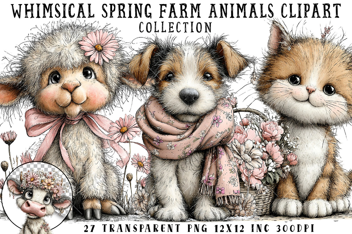 Whimsical Spring Farm Animals Clipar, an Illustration by OK Design (Photo 1 of 6)