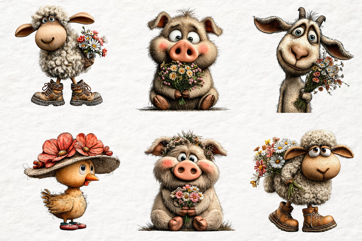 Whimsical Quirky Farm Animals png, an Animal Illustration by Watercolor design (Photo 3 of 6)