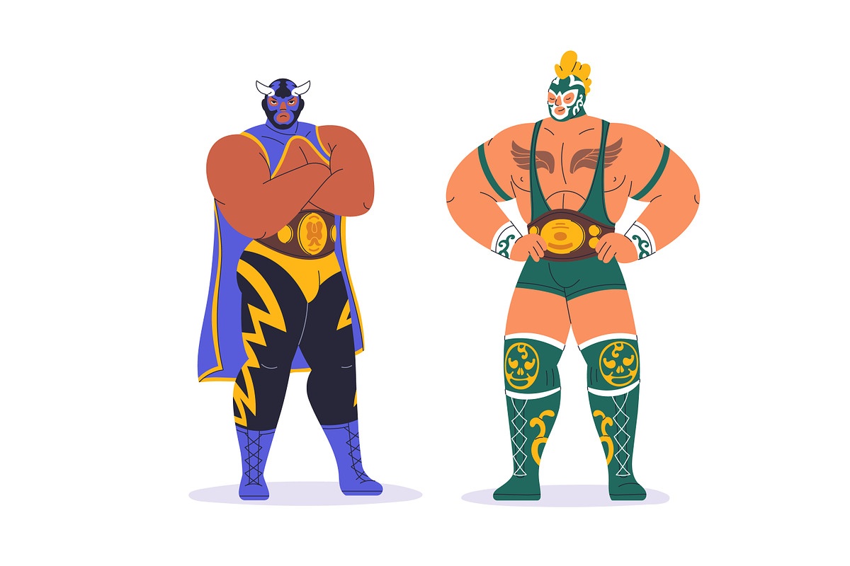 Luchadores, Mexican wrestlers set, a Sport Illustration by Good Studio (Photo 3 of 4)