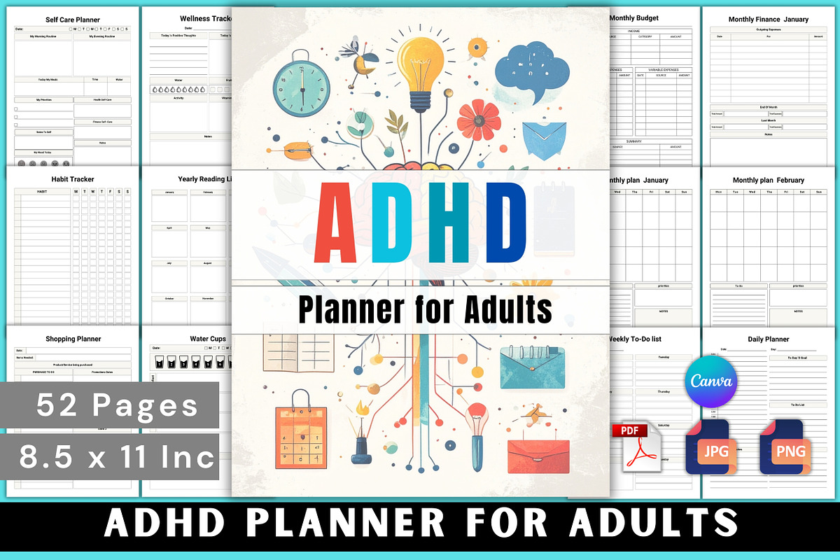 ADHD Planner for Adults, a Stationery Template by Designmela01 (Photo 1 of 8)