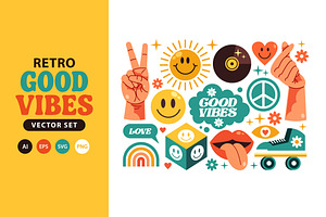 Retro Good Vibes Groovy Sticker Set, an Object Illustration by KAZ by IanMikraz Studio