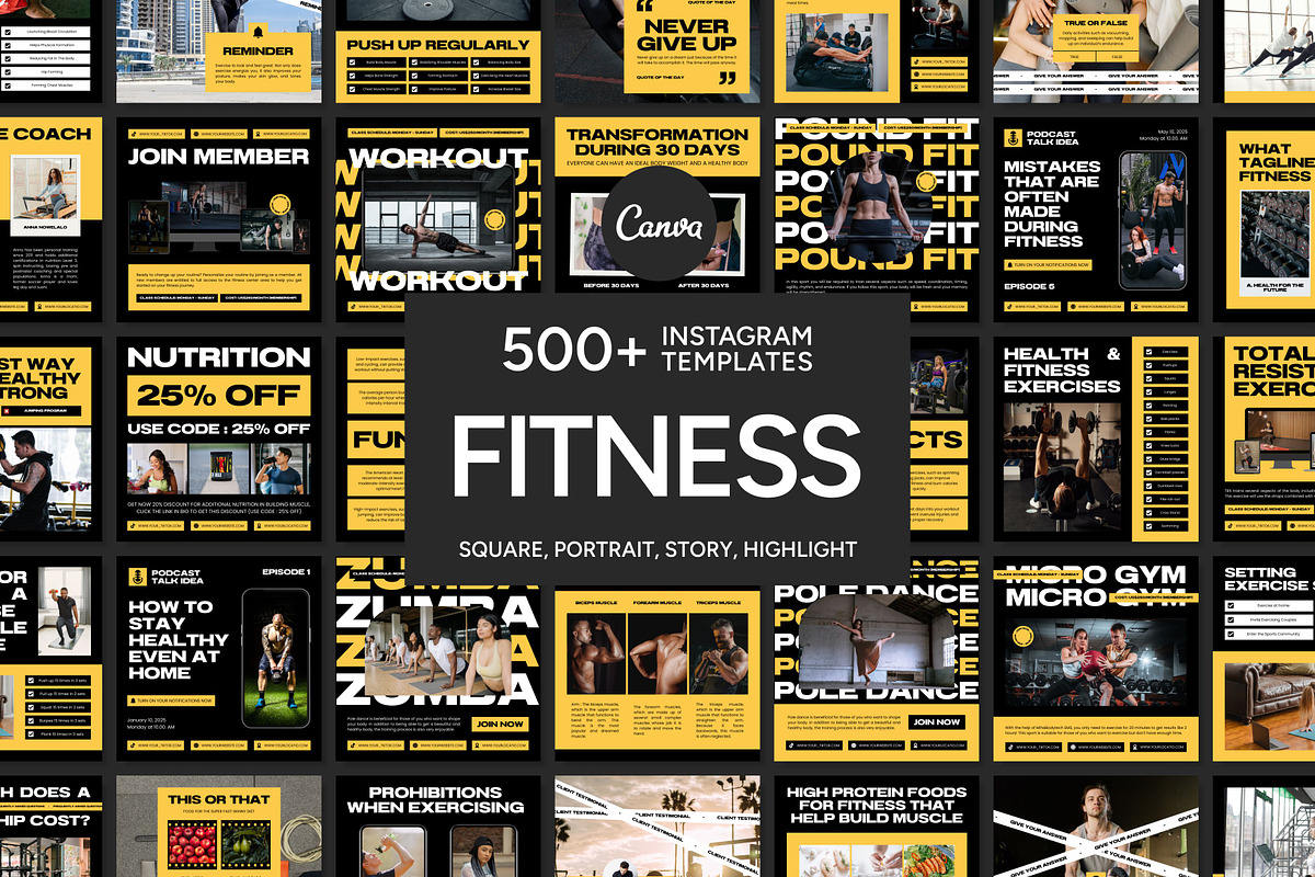 Fitness Yellow Template, a Social Media Template by Kalubuak (Photo 1 of 10)