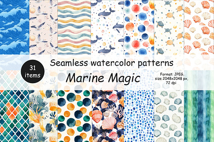 Marine collection.Watercolor pattern