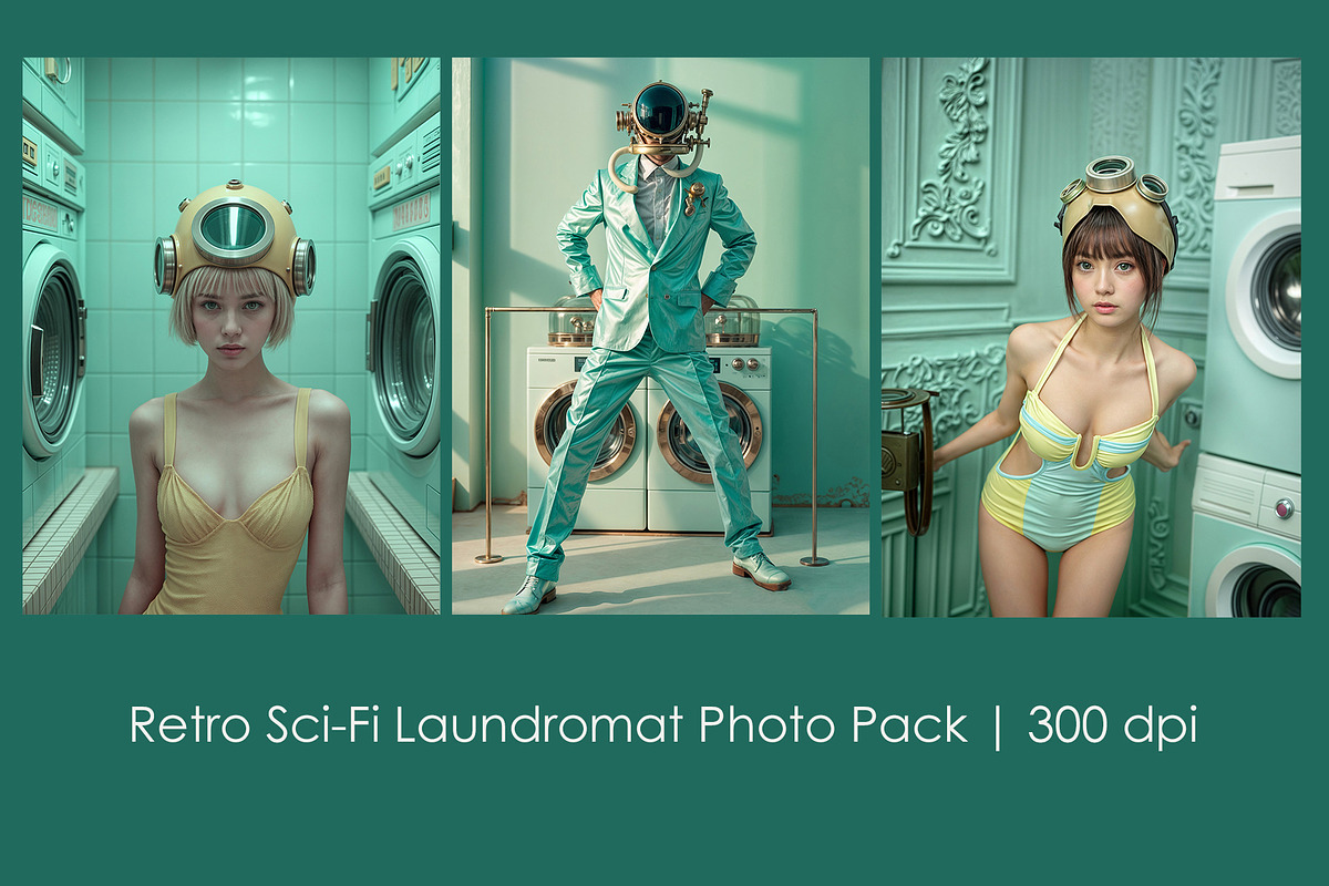 Retro Sci-Fi Laundromat Photo Pack, a Person Illustration by StockVerse Creative (Photo 1 of 4)