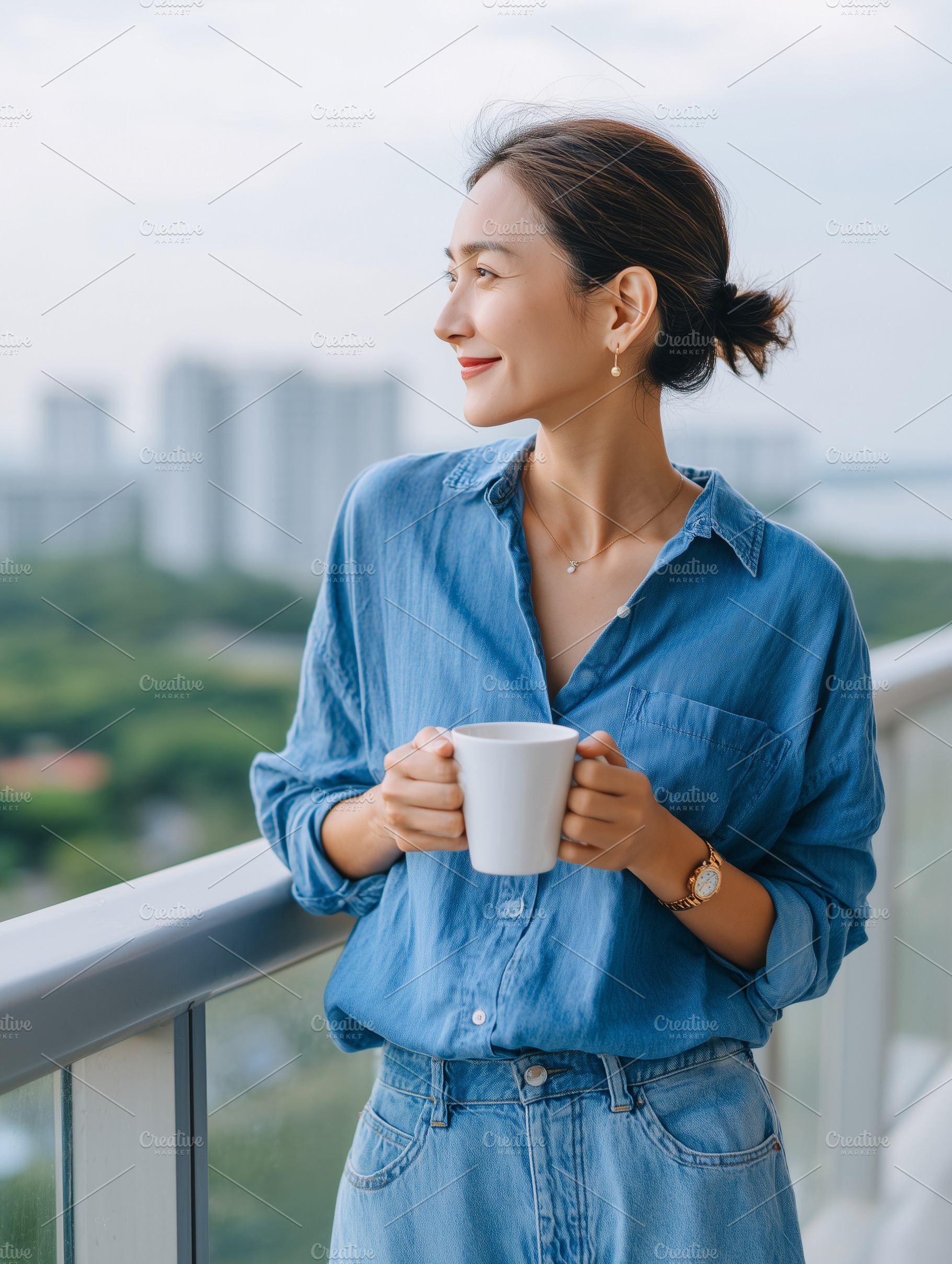 Smiling asian woman enjoying coffee, a Person Photo by MistyDay