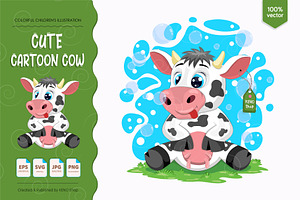Cute cartoon cow. Tshirt, PNG., an Animal Illustration by KENO Mascots