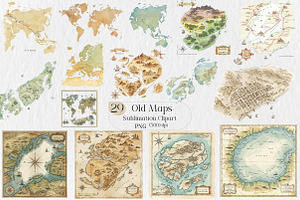 Old Maps Sublimation Clipart, an Illustration by Creative Art
