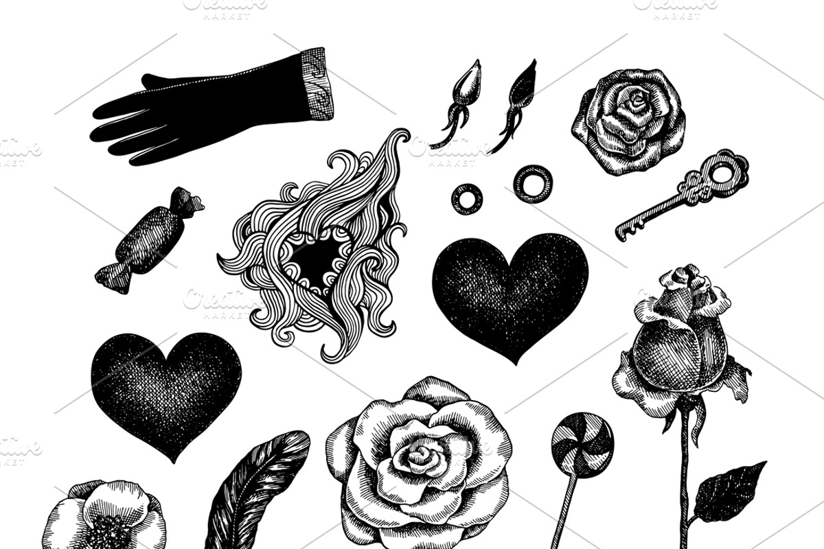 Vintage vector valentine set