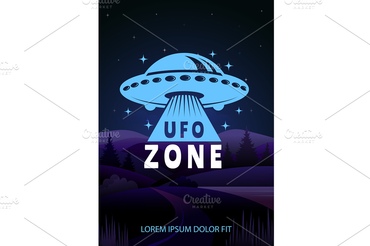 UFO poster. night outdoor background, an Illustration by Onyx
