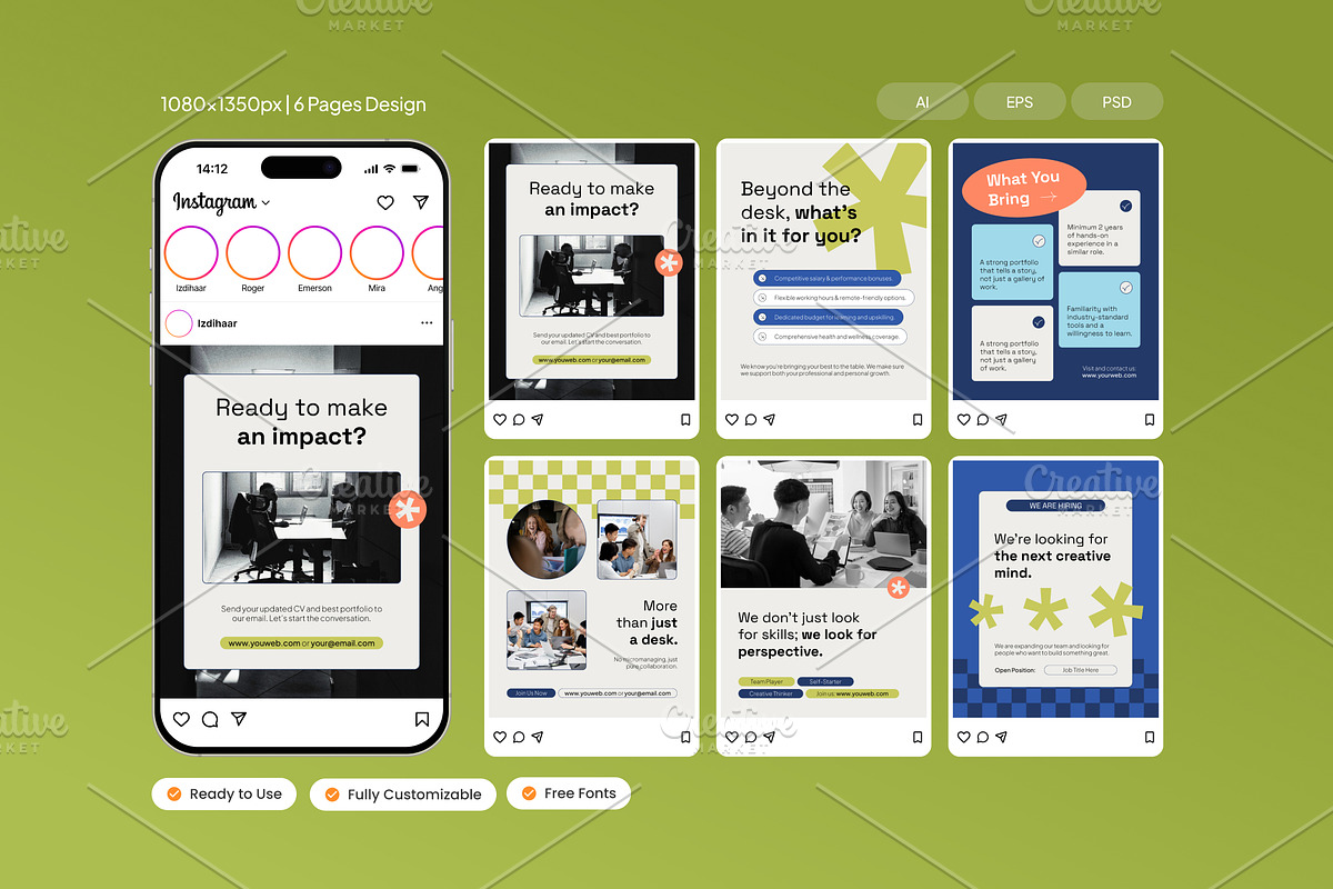 We Are Hiring - Instagram Post, a Social Media Template by Izdihaar_Studio (Photo 1 of 4)