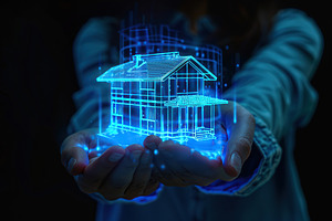 Holographic view of private house icon, real estate concept, a Photo by AlyaAnd