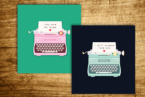 Two Love Postcards Typewriters