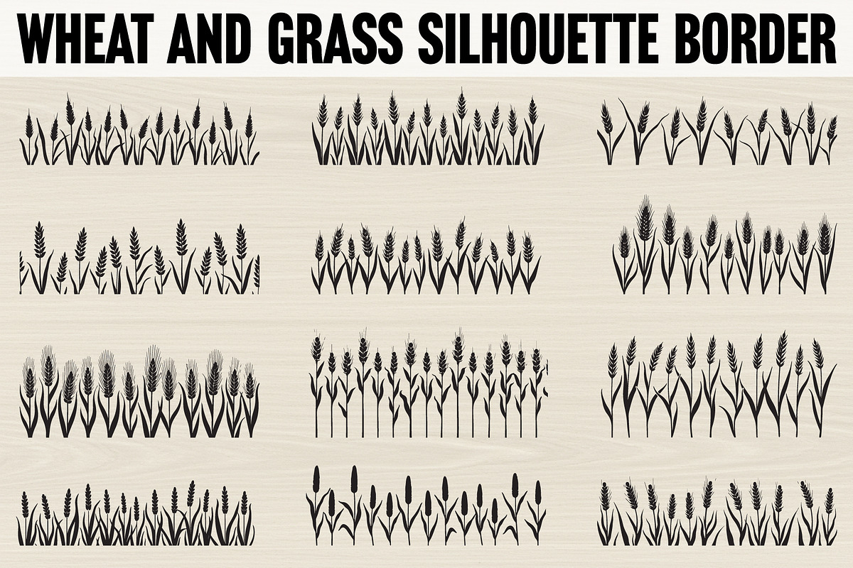 Wheat and grass silhouette border, an Illustration by Designer_Momina
