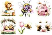 Pink Summer Bees Garden Clipart, an Illustration by Watercolor design (Thumbnail 2 of 4)