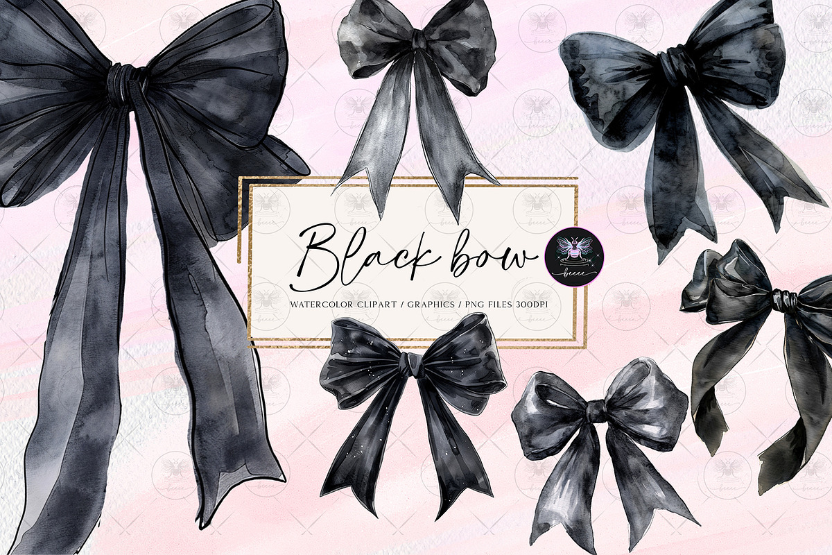 Black Bow Clipart Watercolor, an Illustration by BigCakeBee (Photo 1 of 4)