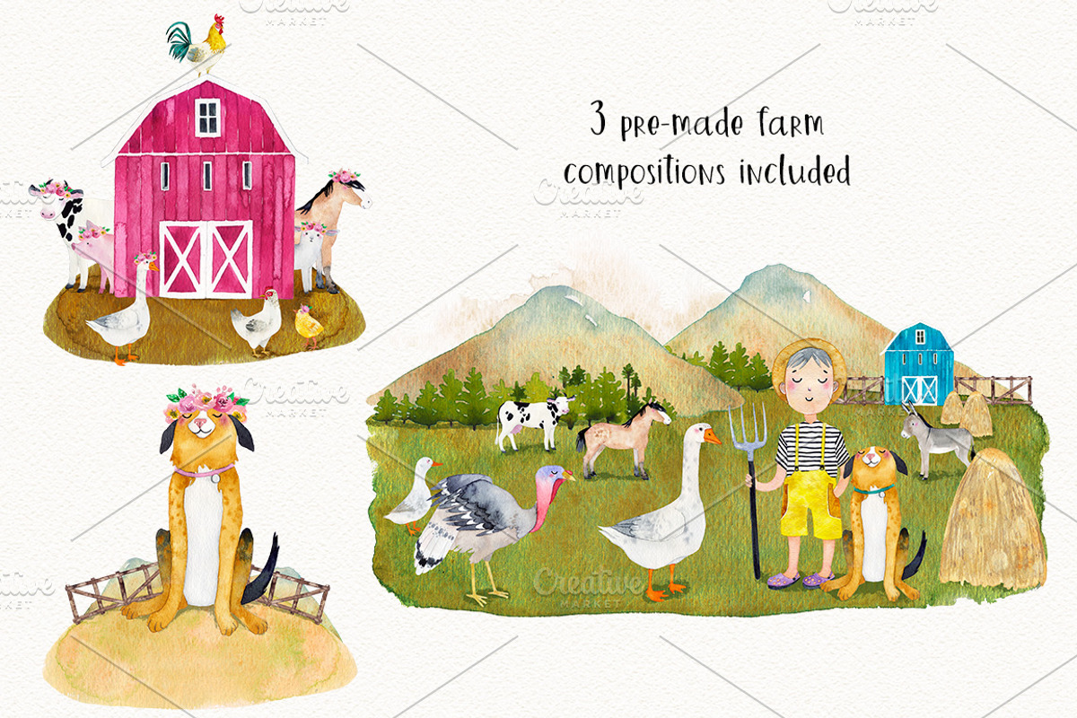 FARM ANIMALS watercolor set PART 2, an Animal Illustration by Natali Smolova (Photo 5 of 7)
