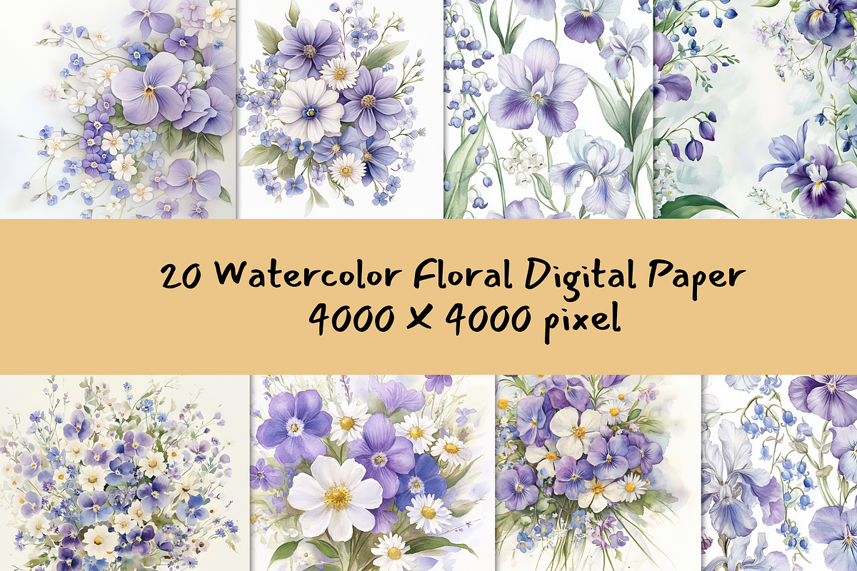 Blue and Purple Watercolor Flowers, an Illustration by ikarifq shop (Photo 1 of 4)