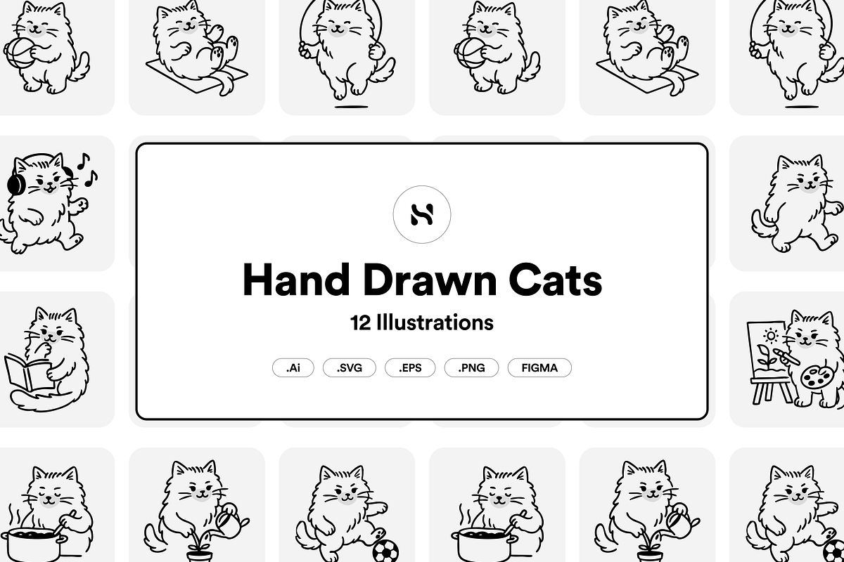 12 Hand-Drawn Cat Illustrations, an Empty State Illustration by Nimart (Photo 1 of 11)